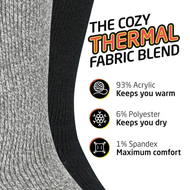 HOT FEET Thermal Socks For Women for Cold Weather â€“ Thick Warm Winter Hiking Heat Insulated Socks, Womenâ€™s sizes 4â€“10.5, 2 PACK, Black/Gray Marl - Image 3